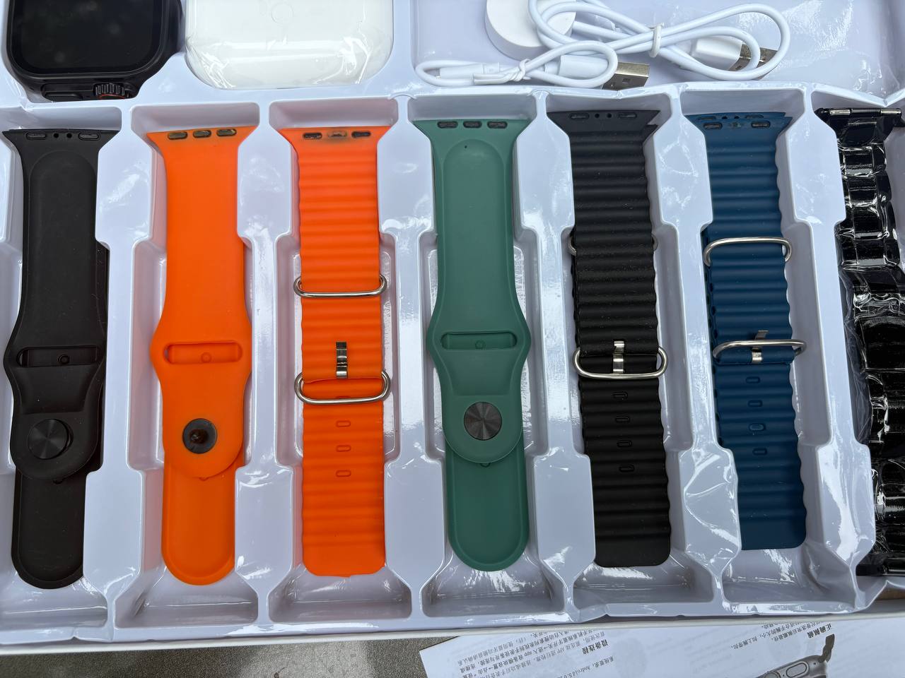 i20 Ultra MAX Suit | 10 in 1 Set i20 Ultra MAX Suit SmartWatch + Aiirpods Pro with Transparent Watch Screen Guard with 7 Straps | HD Display | Bluetooth Calling | Sports Mode
