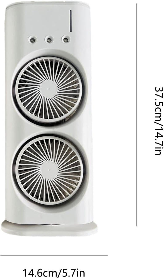 Mini Air Coller Fan, Double-Ended Spray Cooling Fan With Mist Humidifier | Rechargeable USB FAN | 3 Speeds, 7 Color LED Light, Remote Control | Mini Fan - WHITE