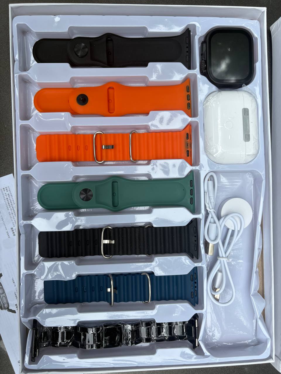 i20 Ultra MAX Suit | 10 in 1 Set i20 Ultra MAX Suit SmartWatch + Aiirpods Pro with Transparent Watch Screen Guard with 7 Straps | HD Display | Bluetooth Calling | Sports Mode